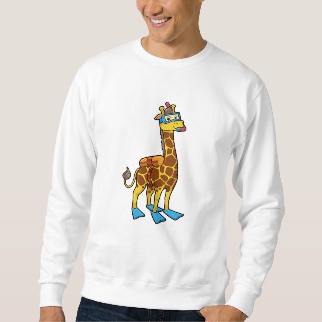 Moletom Girafa como mergulhador com óculos e nadadores (Frente)