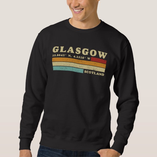 Moletom Glasgow Escócia Cidade Retro Longitude Latitude (Frente)