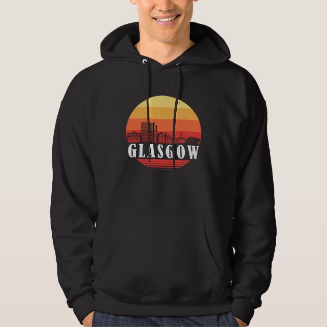 Moletom Glasgow Skyline Sunset in Retro Vintage Style (Frente)