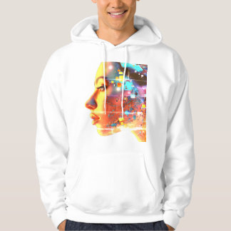Moletom Glitch in Cyborg Woman on a Cozy Long Sleeve White