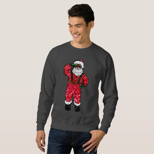 Moletom glitter black santa claus xmas mens sweatshirt (Frente Completa)