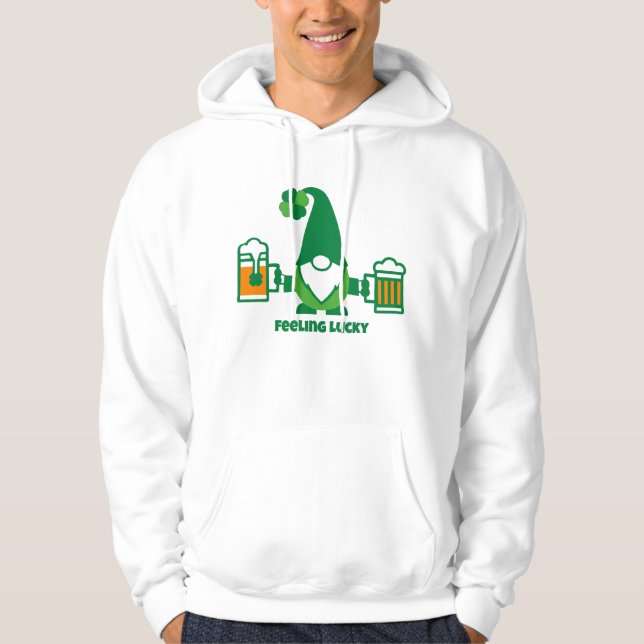 Moletom Gnome do Dia de São Patrício com Caneca de Cerveja (Frente)