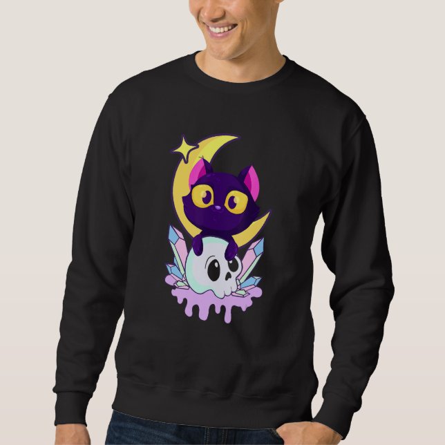 Moletom Gótico Pastel Moon Wiccan Animal Cat Skull (Frente)
