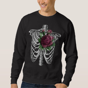 Moletom Gótico Vintage Floral Burgundy Esqueleto