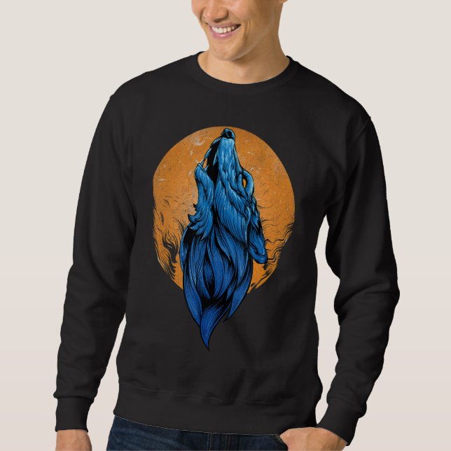 Moletom Gótico Wolve Howling Na Lua Halloween Gothic Wo (Frente)