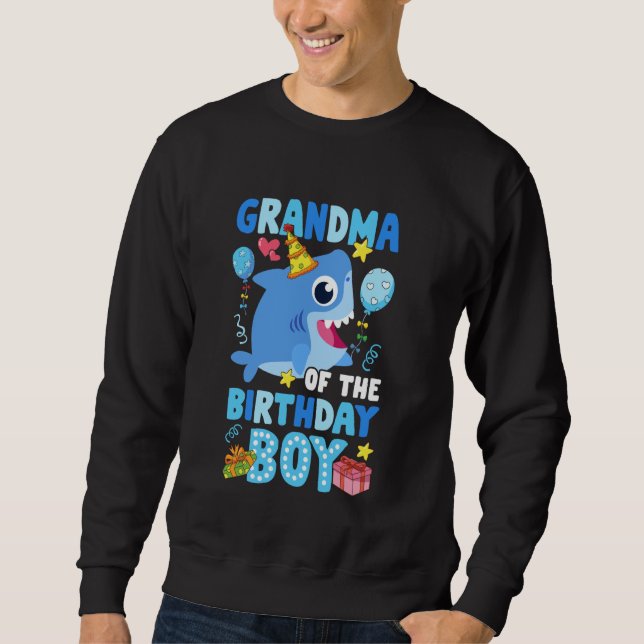 Moletom Grandma Of The Birthday Boy Shark Ocean Theme Fami (Frente)
