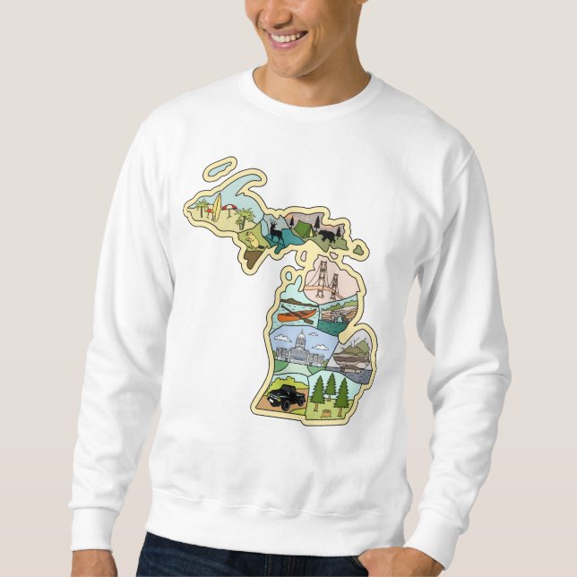 Moletom Great Lake State Michigan Vintage Illustrated Map (Frente)