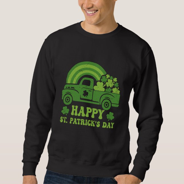 Moletom Green Truck With Shamrock Rainbow Happy St Patrick (Frente)