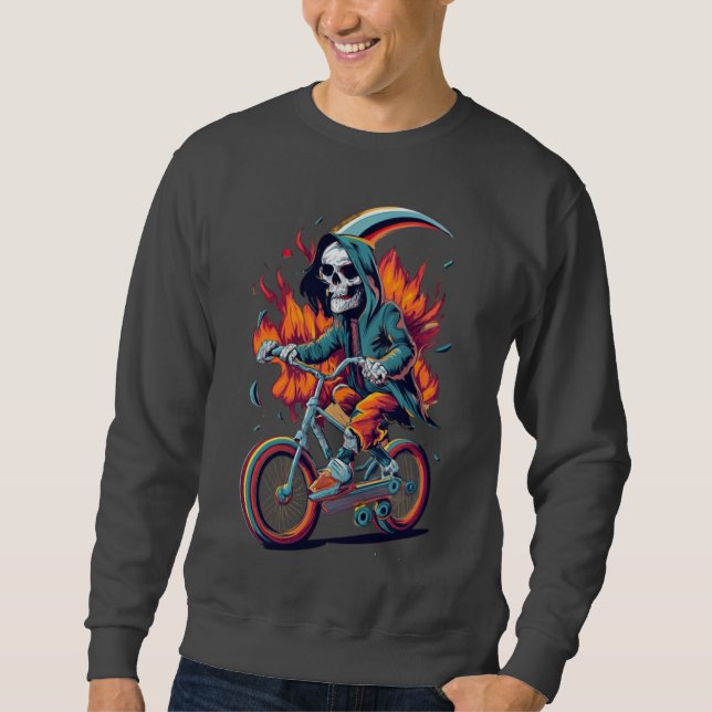Moletom Grim Reaper Sobre A Bicicleta De Moto (Frente)