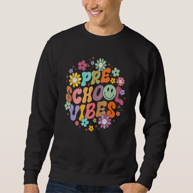 Moletom Groovy Hello Preschool Vibes Retro Teachers Back T (Frente)