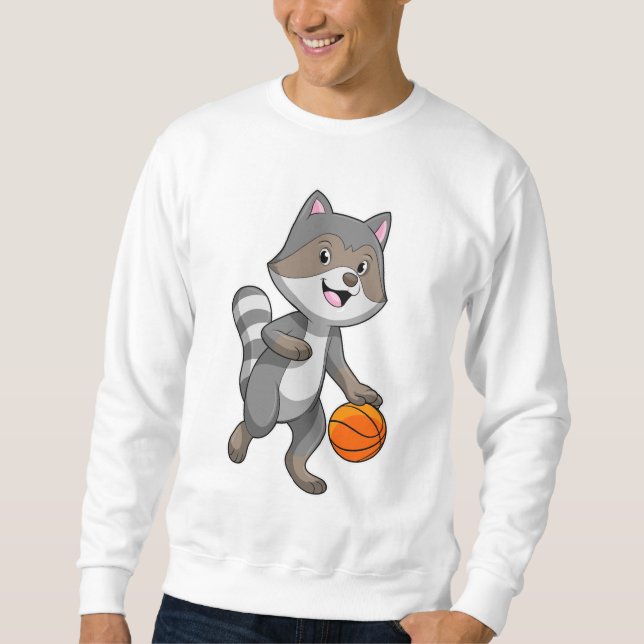 Moletom Guaxinim como jogador de basquete com bola de basq (Frente)