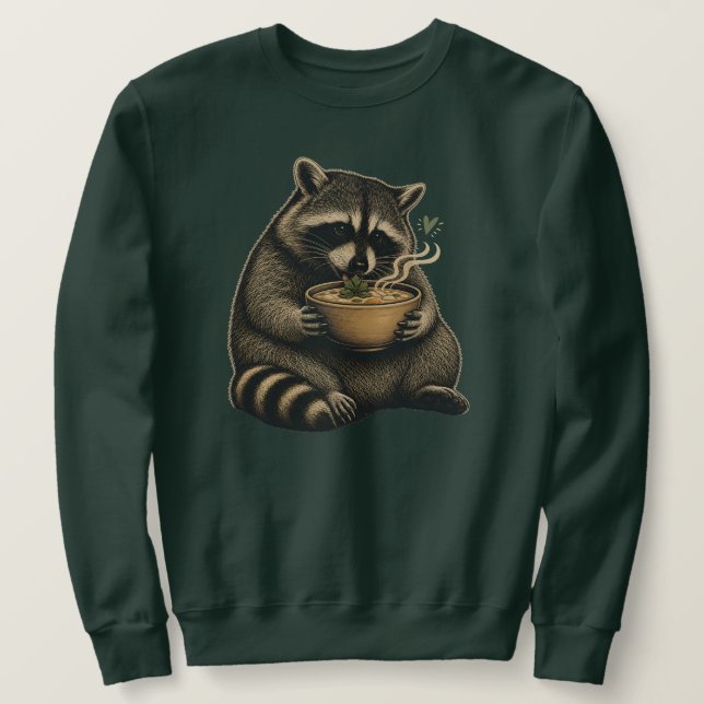 Moletom Guaxinim Engraçado Bebendo Sopa Quente (Frente do Design)