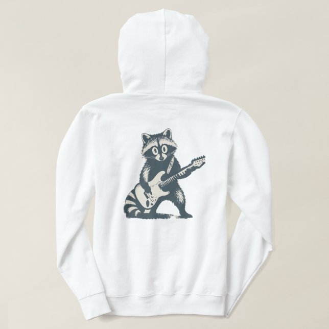 Moletom Guaxinim Engraçado Tocando Guitarra Elétrica (Verso do Design)