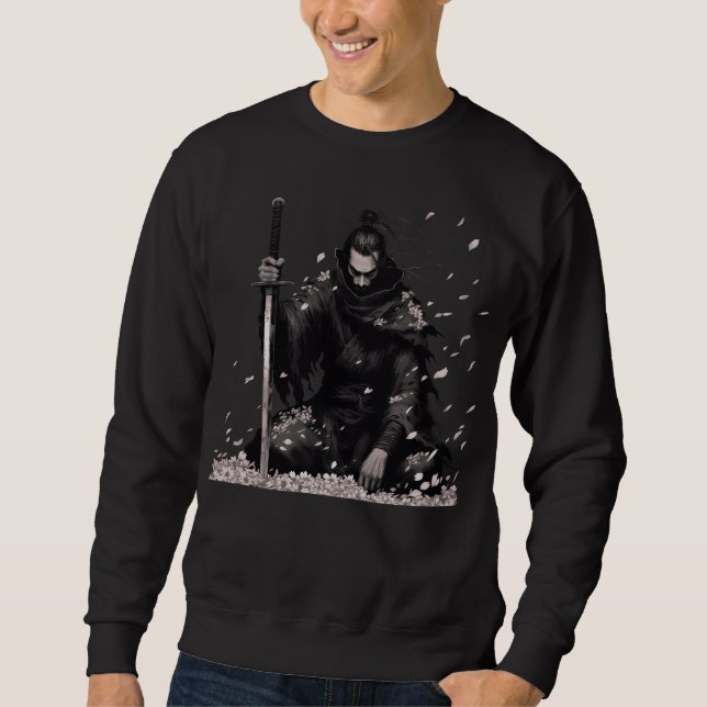 Moletom Guerreiro Samurai Minimalista Escuro com Pétalas d (Frente)