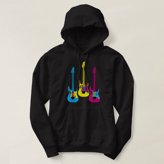 Moletom Guitarra Elétrica Retro Multicolor CMYK Gráfico Pr (Frente do Design)