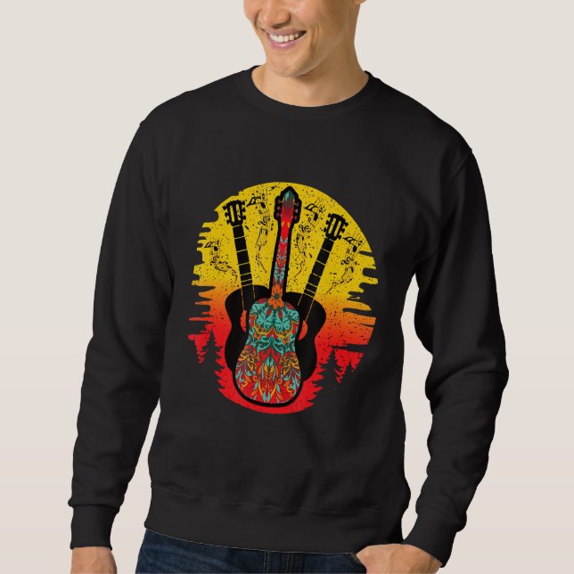 Moletom Guitarra Rtro Sunset - Arte Guitarrista E Musical (Frente)
