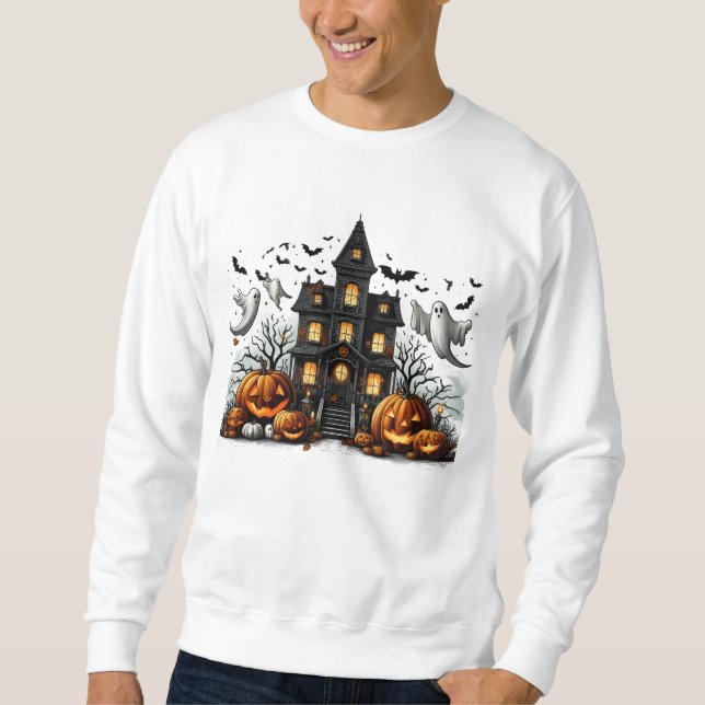 Moletom Halloween assustador com abóboras e fantasmas (Frente)