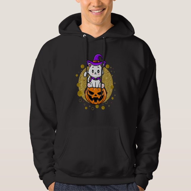 Moletom Halloween Cat Witch Hat Pumpkin Costume (Frente)