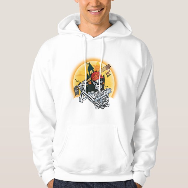 Moletom Halloween de Baseball Halloween do Skeleton de Bas (Frente)