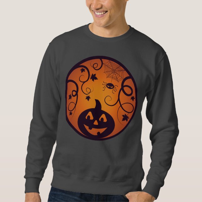 Moletom Halloween Jack ou lanterna abóbora face e aranha (Frente)