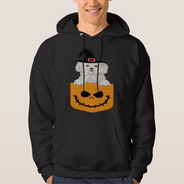 Moletom Halloween Pocket Maltese Scary Jack O Lantern (Frente)