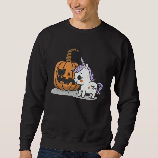 Moletom Halloween pumpkin eats unicorn skeleton candy (Frente)