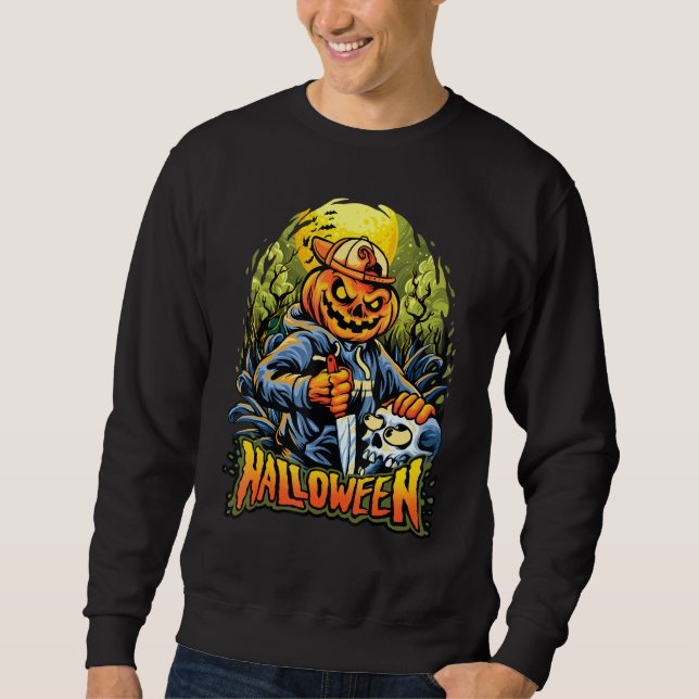 Moletom Halloween Scary Jack O Lanterna Esculpindo Um Crân (Frente)