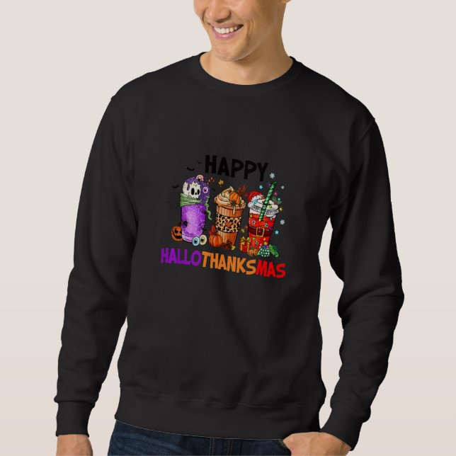 Moletom Halloween Thanksgiving Christmas Happy Hallothanks (Frente)