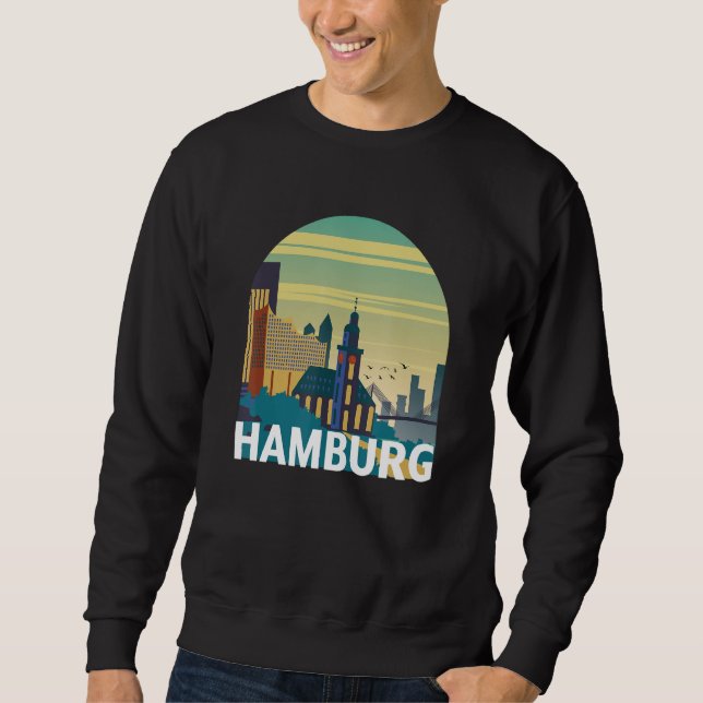 Moletom Hamburg Germany Skyline Silhouette Outline Sketch_ (Frente)