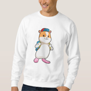 Moletom Hamster como Estudante com Mochila e Boné