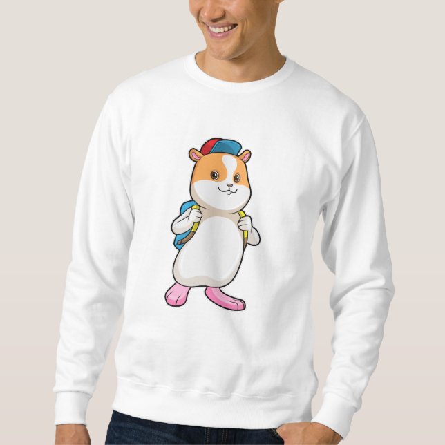 Moletom Hamster como Estudante com Mochila e Boné (Frente)