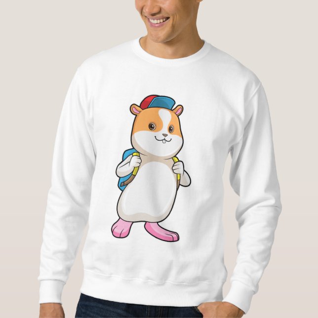 Moletom Hamster como Estudante com Mochila e Boné (Frente)