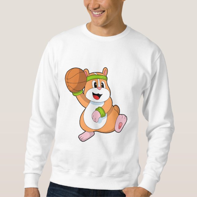 Moletom Hamster como jogador de basquete com bola de basqu (Frente)