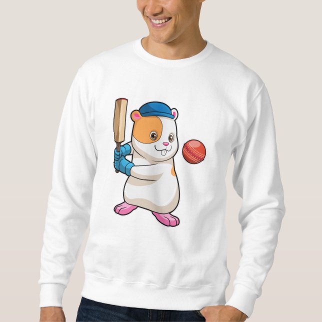 Moletom Hamster no Cricket com bastão e Boné de críquete (Frente)