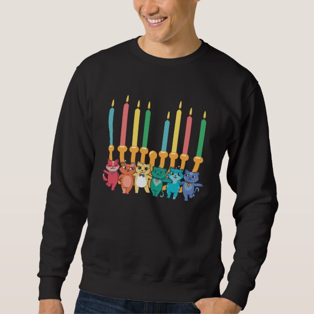 Moletom Hanukkah Cat Menorah Decoration Jewish Kitten Cat (Frente)