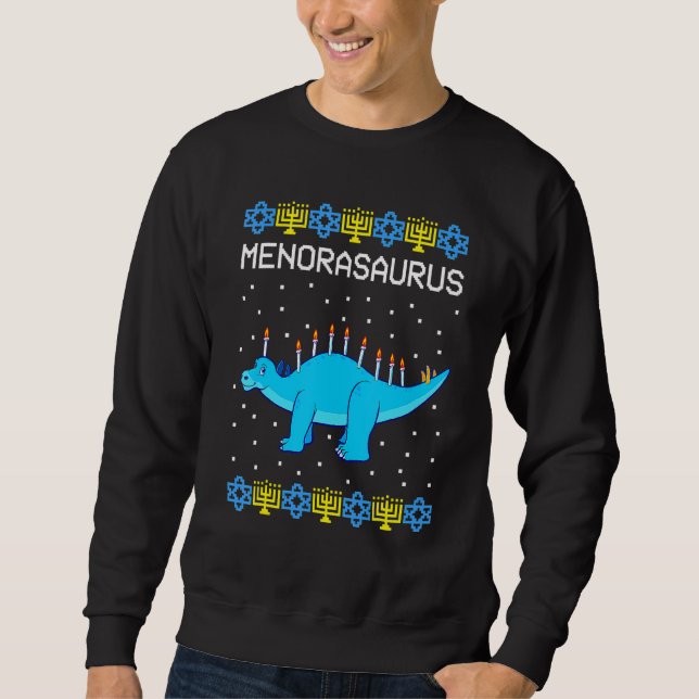 Moletom Hanukkah Dinosaur Menorasaurus Ugly Sweater Dino (Frente)