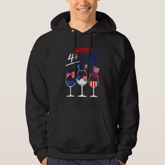 Moletom Happy 4th Of July Wine Glass US American Flag  Dri (Frente)