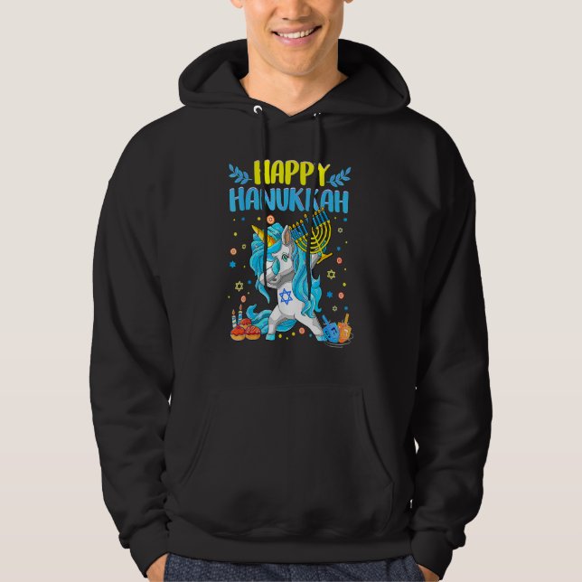 Moletom Happy Hanukkah Dabbing Jewish Unicorn Kids Chanuka (Frente)