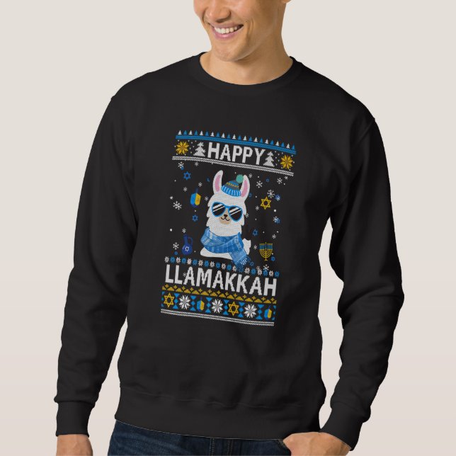 Moletom Happy Llamakkah Llama Ugly Hanukkah Ugly Sweater   (Frente)