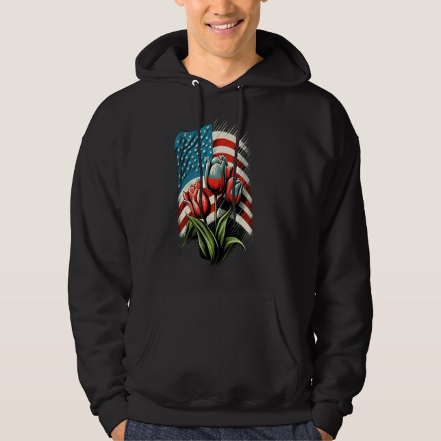 Moletom Happy Memorial Day Tulips Flower American Flag 4th (Frente)