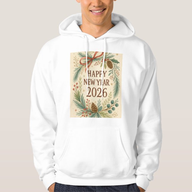 Moletom happy new year 2026 rustic floral hoodie (Frente)