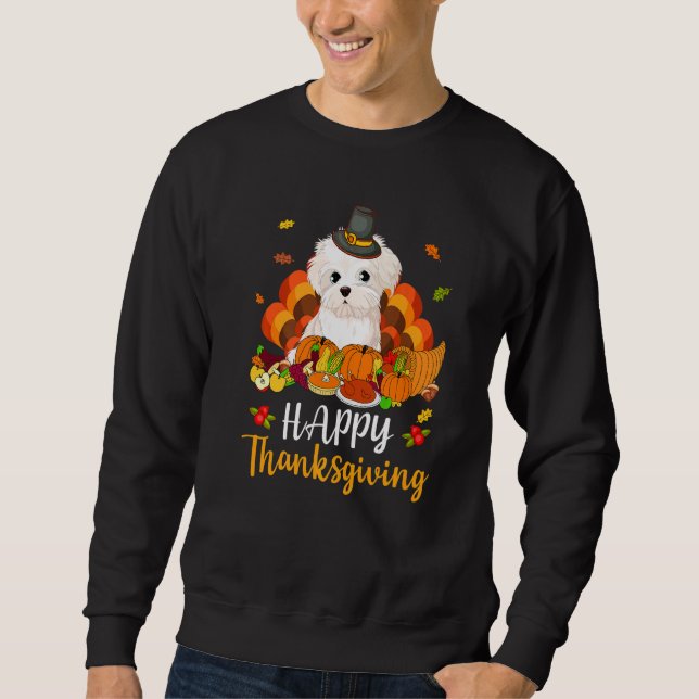 Moletom Happy Thanksgiving Maltese Dog Turkey Pet (Frente)