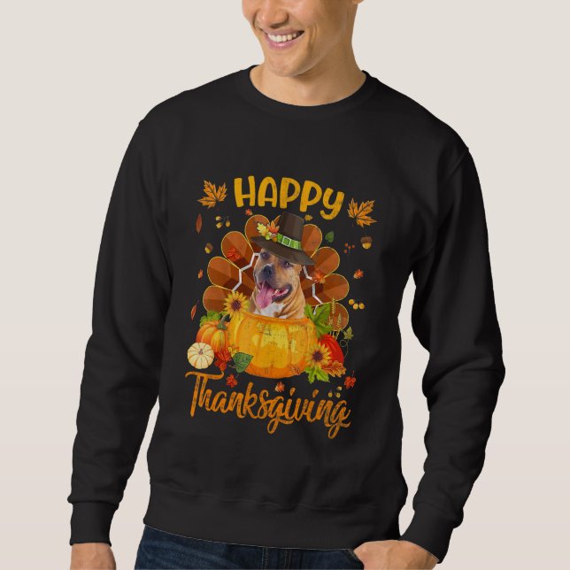 Moletom Happy Thanksgiving Pitbull Dog Turkey Pumpkin (Frente)