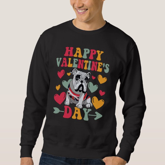Moletom Happy Valentines Day English Bulldog Heart Love Gr (Frente)