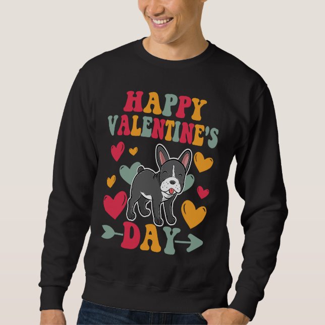 Moletom Happy Valentines Day French Bulldog Heart Love Gro (Frente)