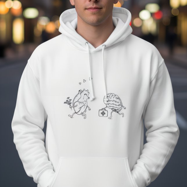 Moletom Heart vs Mind – Funny Emotional Line Art Hoodie (Criador carregado)