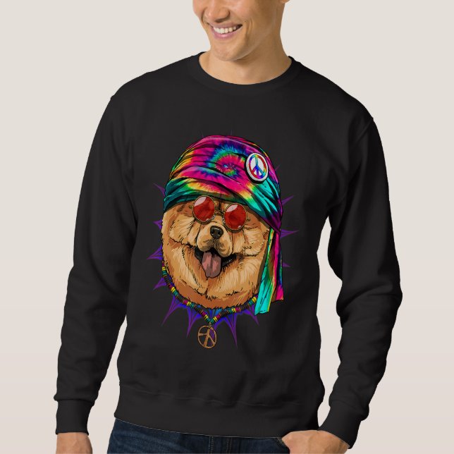 Moletom Hippie Chow Chow Tie Dye Peace Sign Psychedelic Do (Frente)