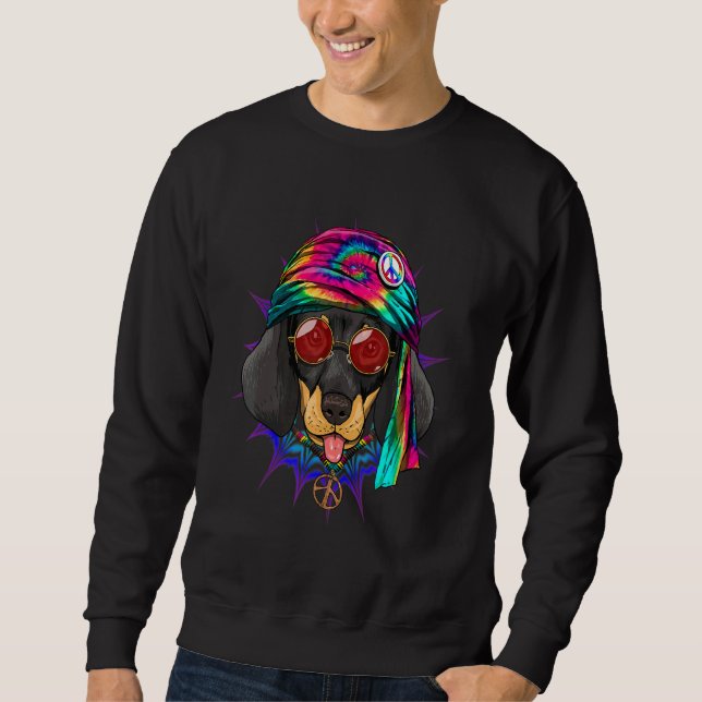 Moletom Hippie Dachshund Tie Dye Peace Sign Psychedelic Do (Frente)