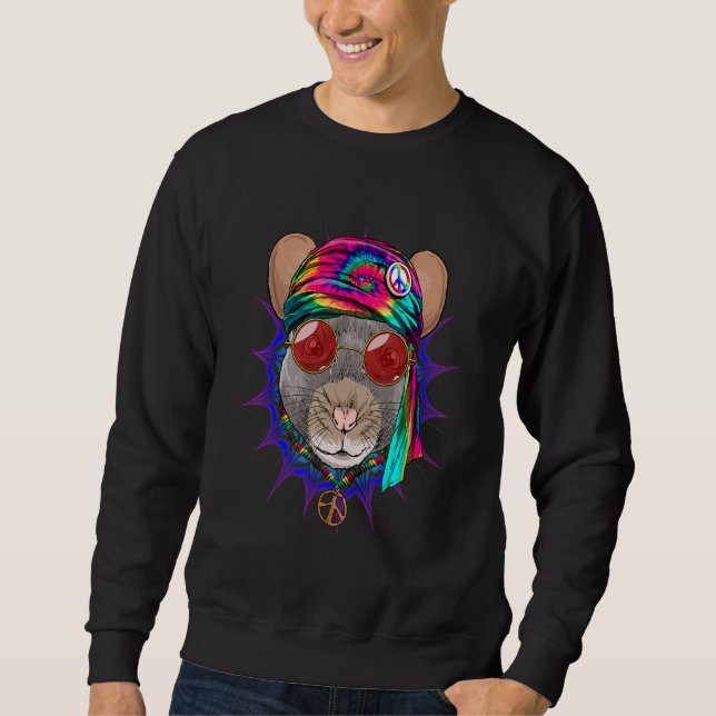 Moletom Hippie Rat Mouse Tie Dye Sinal de Paz Psicodélico  (Frente)