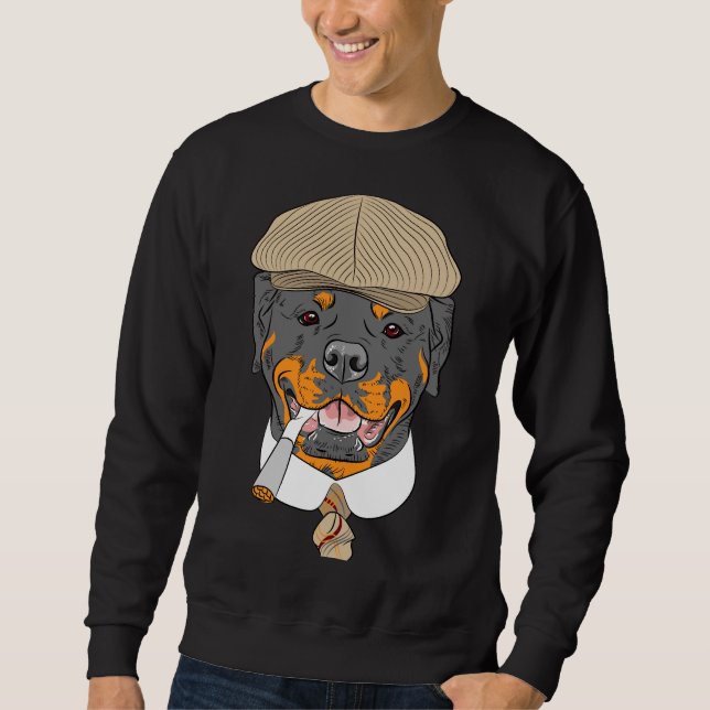 Moletom Hipster Cão Rottweiler Raça Num Boné Castanho Com  (Frente)